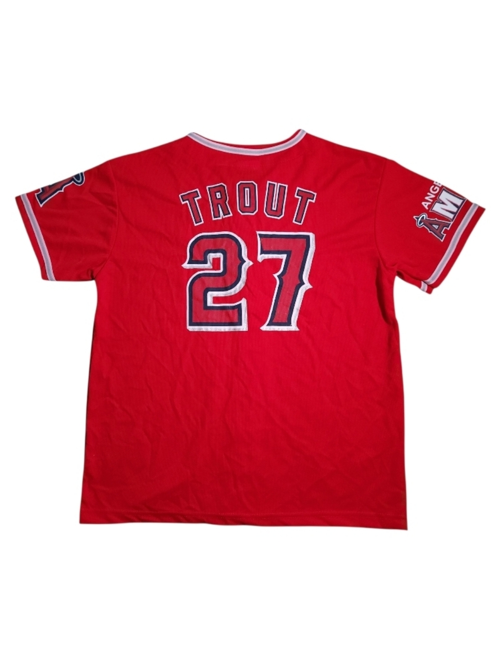 Angels Mike Trout Kids Button-Front Baseball Jersey Top - Red - Picture 4 of 5